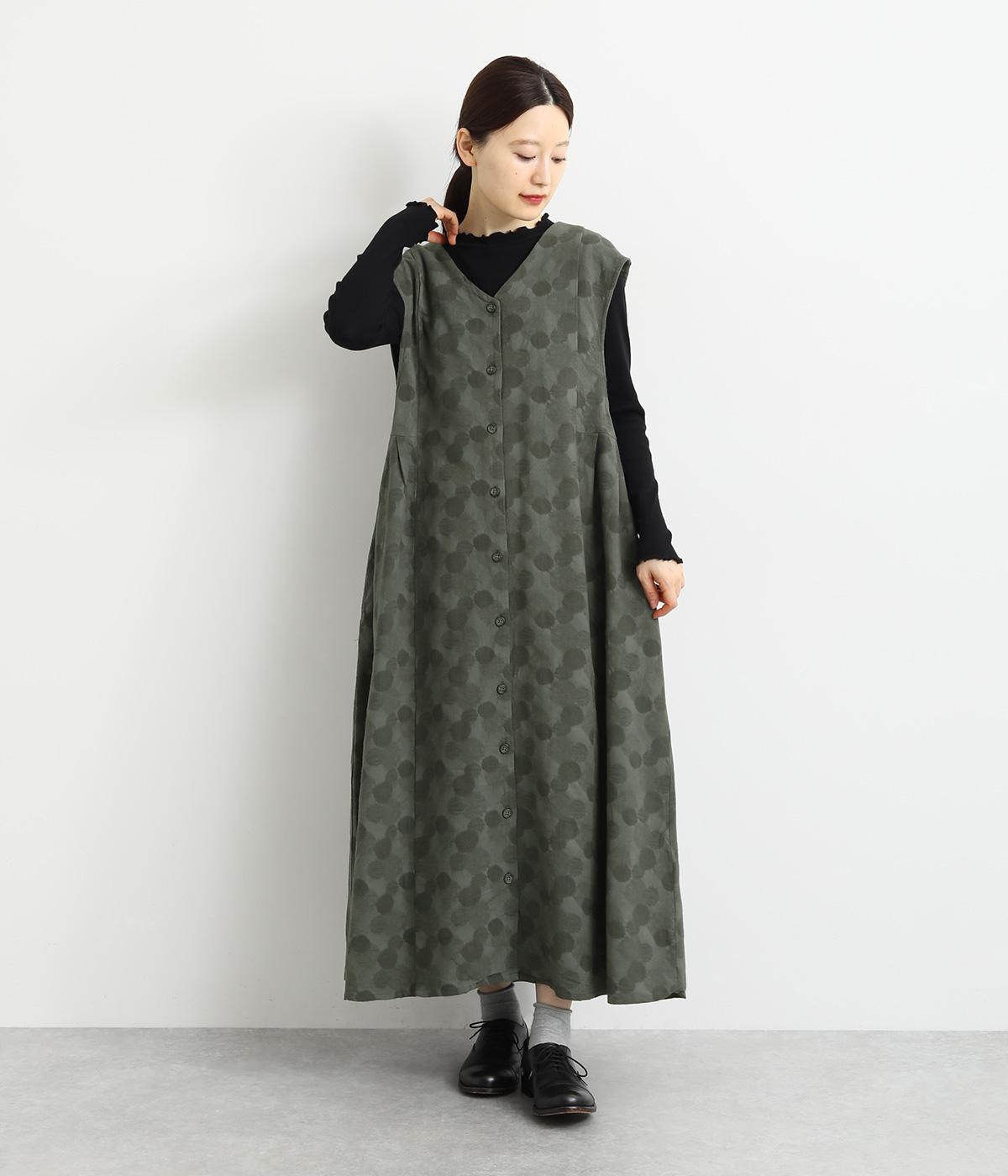 コットンレーヨン混ドットジャカード2wayジャンパースカート(カーキ-F)