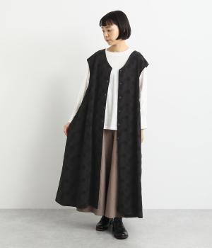 コットンレーヨン混ドットジャカード2wayジャンパースカート(ブラック-F)