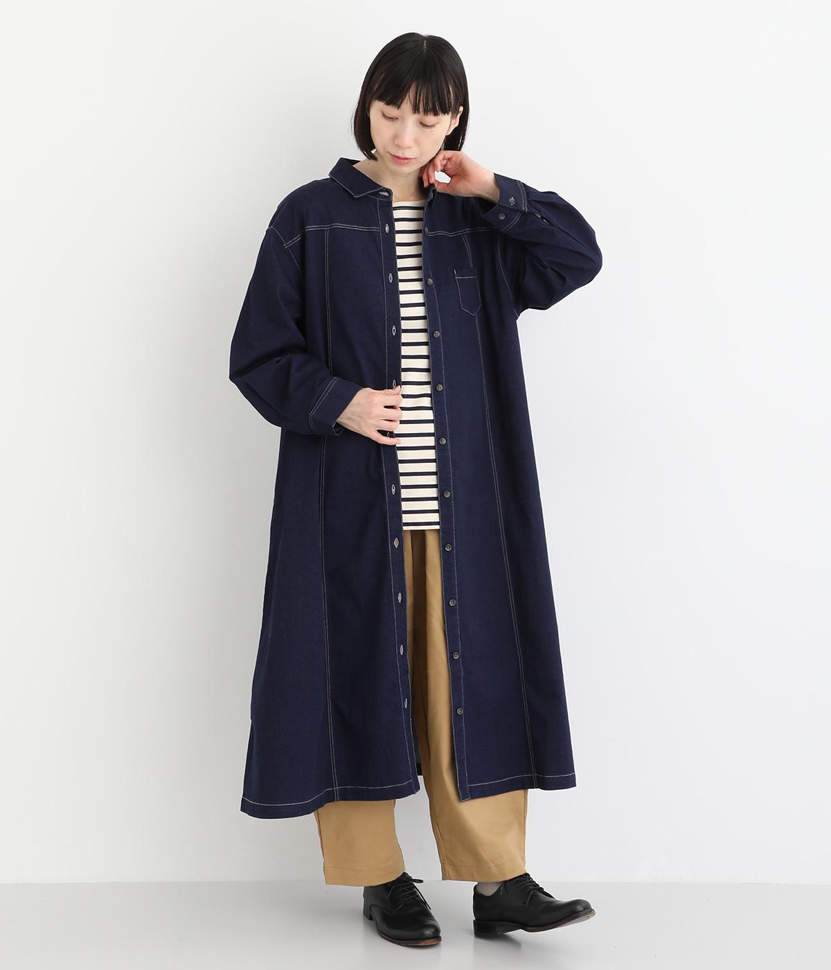 コットンストレッチデニムワンピース(ネイビー-F)