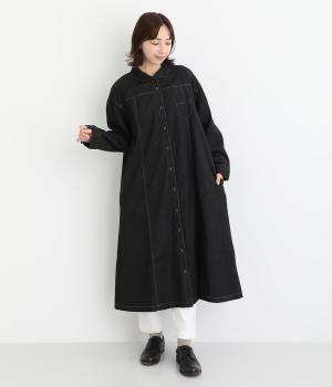 コットンストレッチデニムワンピース(ブラック-F)
