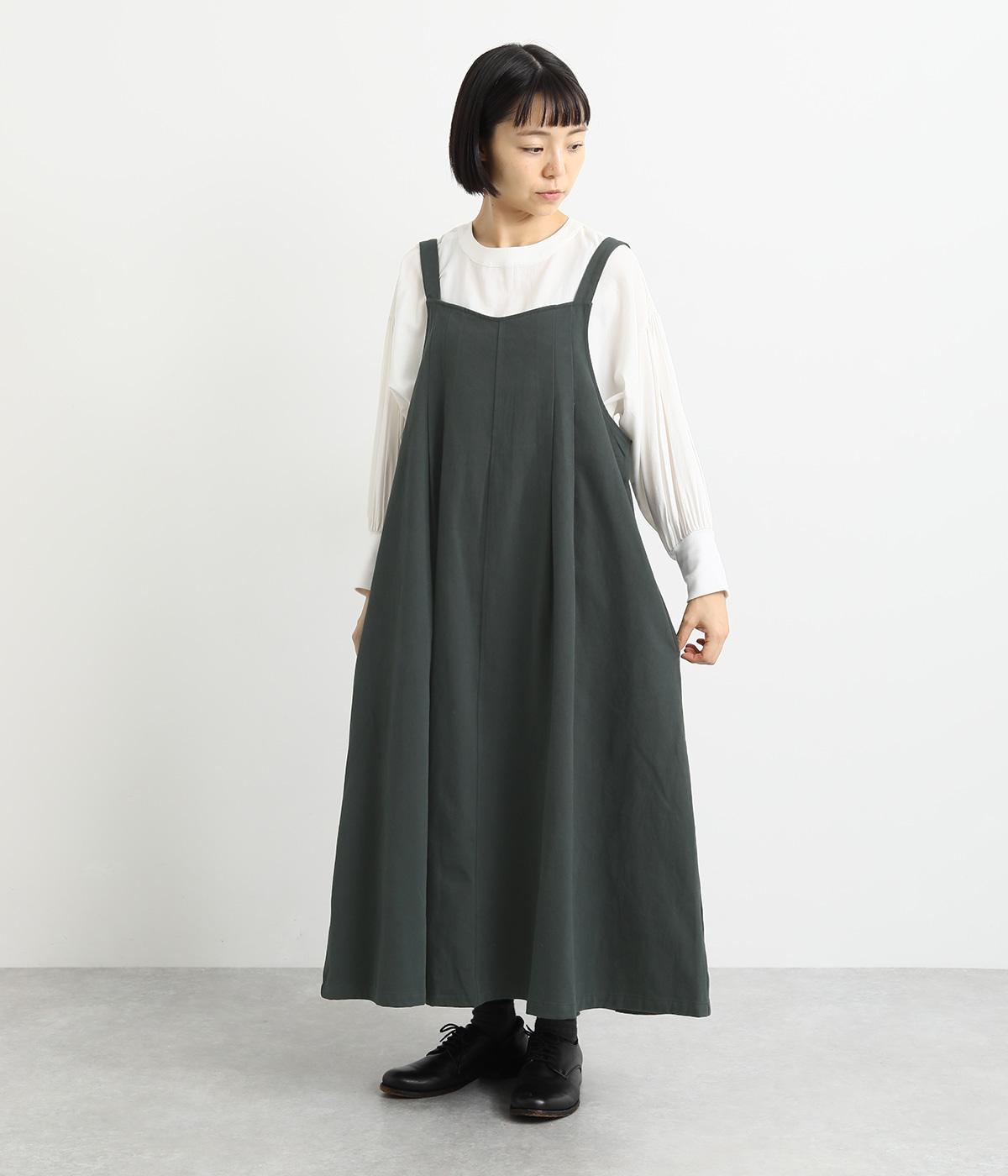 コットンツイル微起毛2wayジャンパースカート(グリーン-F)