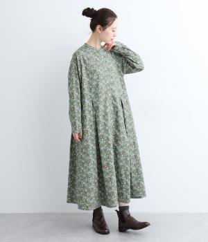 コットン花柄プリントワンピース(グリーン-F)