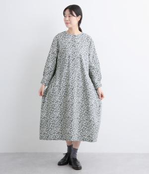 コットンローン草花プリントワンピース(グリーン-F)