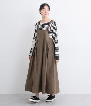 ツイード調平織ジャンパースカート(ブラウン-F)