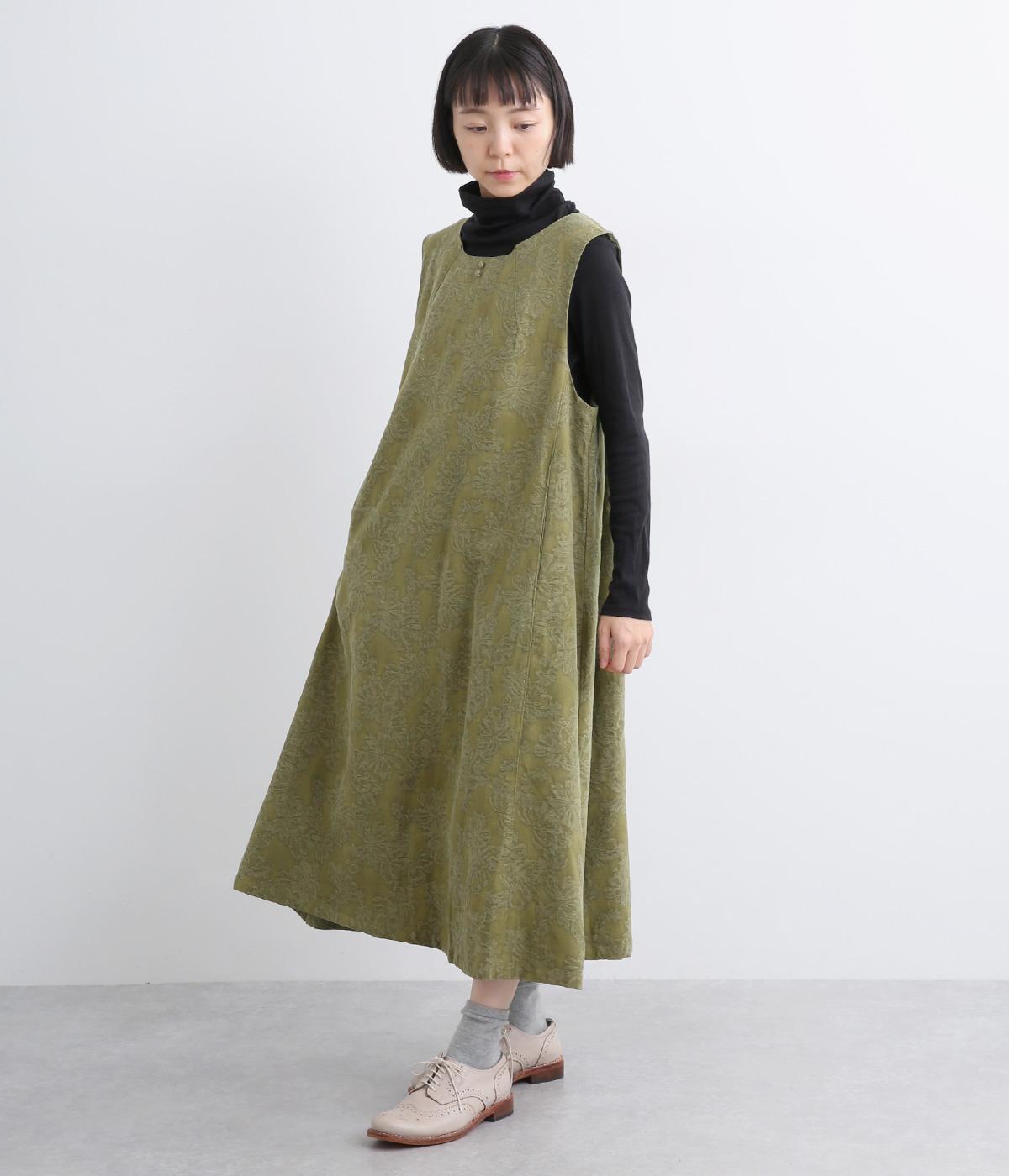 ボタニカル柄ジャカードジャンパースカート(グリーン-F)