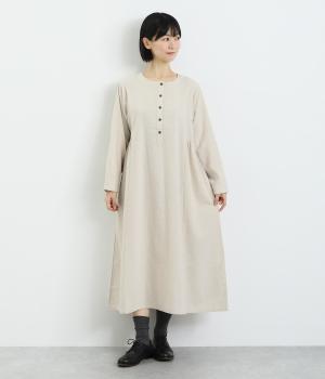 コットン混薄起毛　平織ワンピース(アイボリー-F)