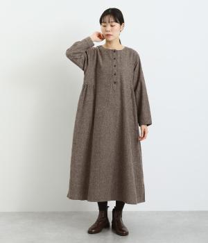 コットン混薄起毛　平織ワンピース(ブラウン-F)