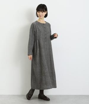 コットン混薄起毛　平織ワンピース(ブラック-F)