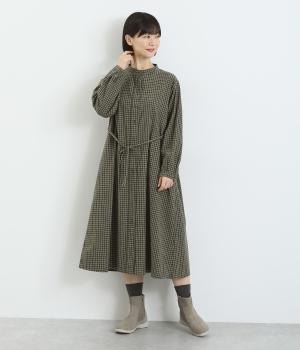 コットンレーヨン薄起毛チェックワンピース