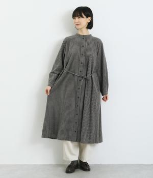 コットンレーヨン薄起毛チェックワンピース(グレー-F)