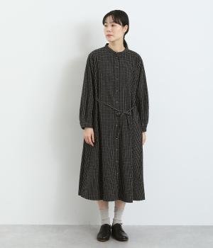 コットンレーヨン薄起毛チェックワンピース(ブラック-F)