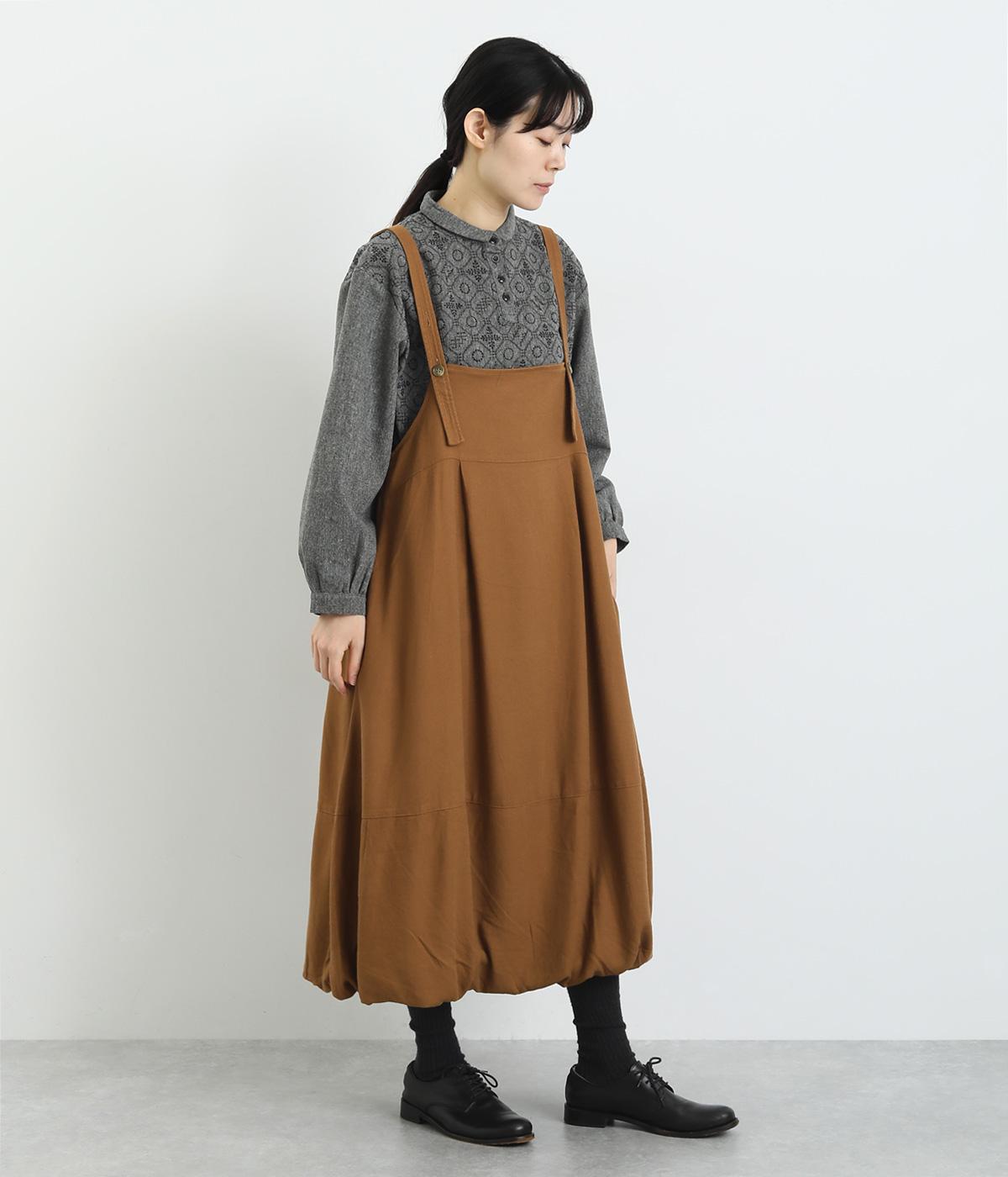 レーヨンリネンコットン綾織　裾バルーンジャンパースカート(キャメル-F)