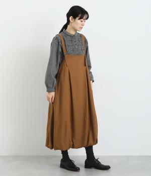 レーヨンリネンコットン綾織　裾バルーンジャンパースカート(キャメル-F)