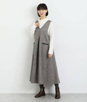 へリンボンジャンパースカート(ブラック-F)