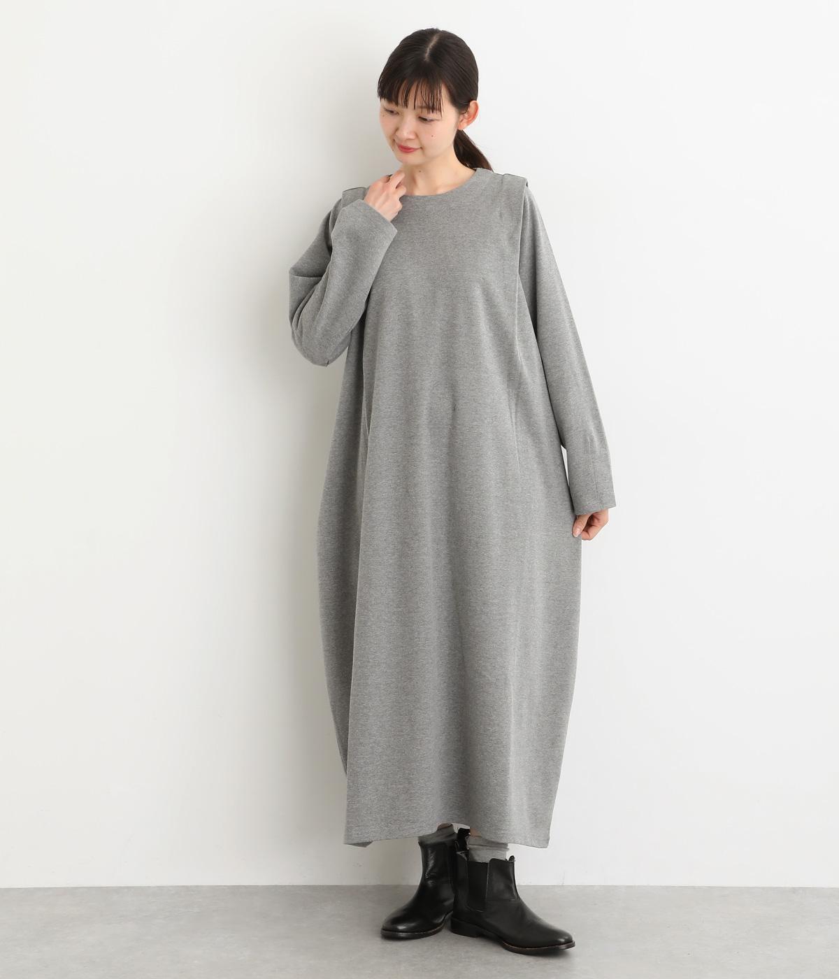 コットン混ジャージーカットソー　ワンピース(グレー-F)
