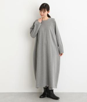 コットン混ジャージーカットソー　ワンピース(グレー-F)