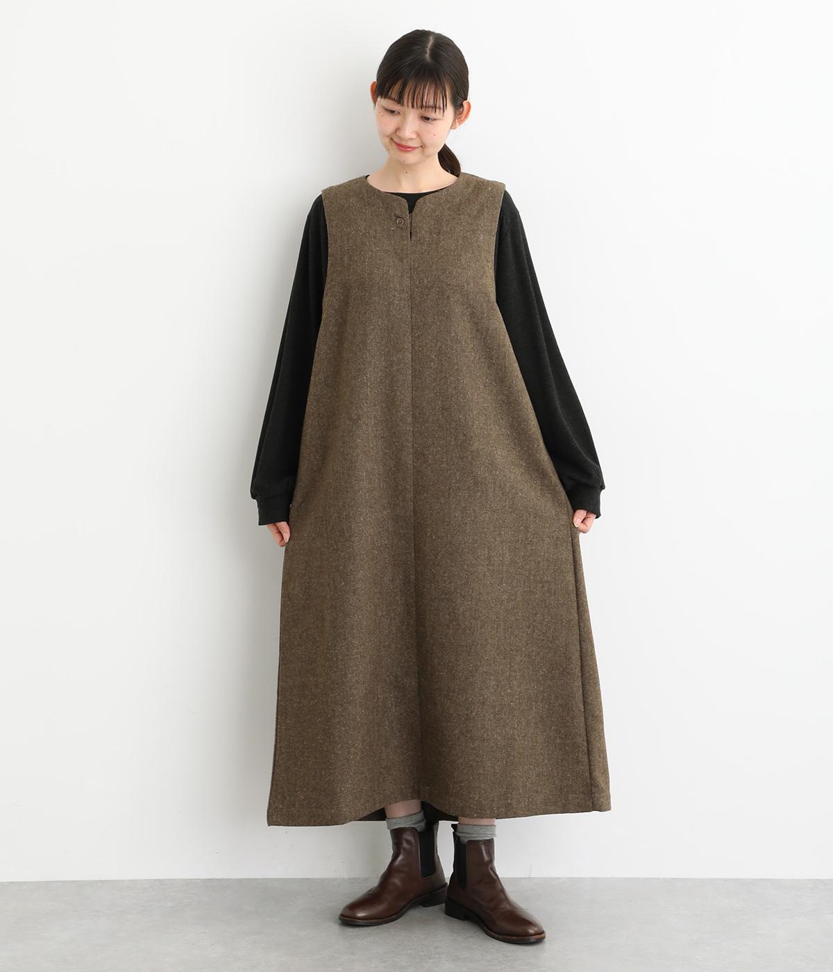 ウール混ミックス調平織　ジャンパースカート(モカ-F)