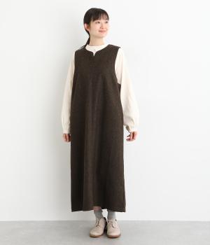 ウール混ミックス調平織　ジャンパースカート(ブラウン-F)