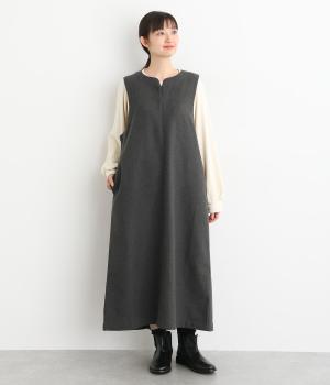 ウール混ミックス調平織　ジャンパースカート(チャコール-F)