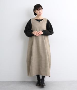 へリンボンチェック　ジャンパースカート(ベージュ-F)