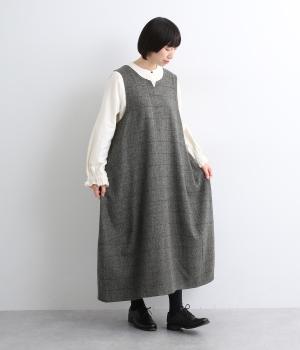 へリンボンチェック　ジャンパースカート(ブラック-F)