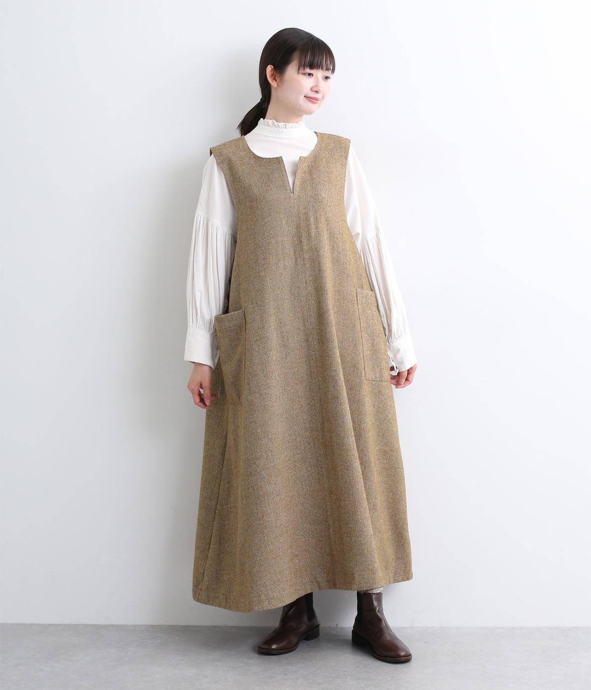 カラーツイード　ポケットジャンパースカート(ベージュ-F)