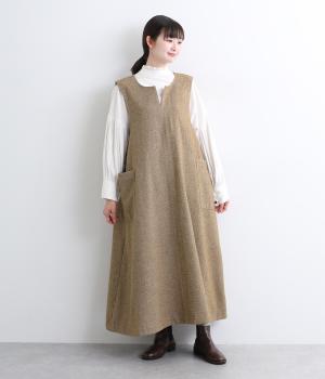 カラーツイード　ポケットジャンパースカート(ベージュ-F)