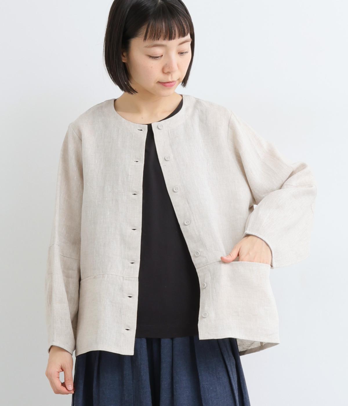 リネン100　 平織りジャケット(キナリ-F)