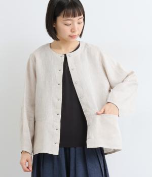 リネン100　 平織りジャケット(キナリ-F)