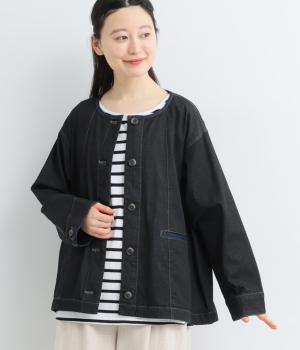 コットン　ストレッチデニムジャケット(ブラック-F)