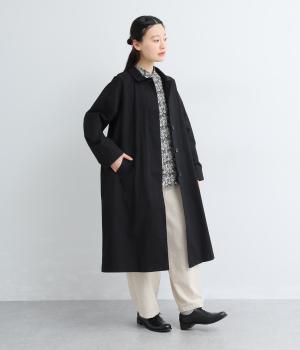 コットン平織　ステンカラーコート(ブラック-F)