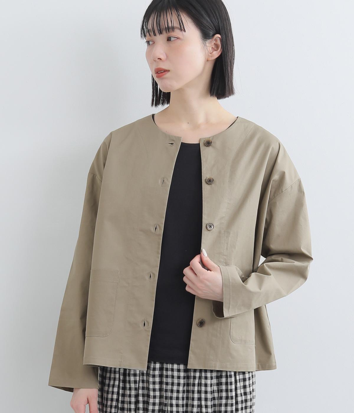 コットンツイル　ノーカラージャケット(グレージュ-F)