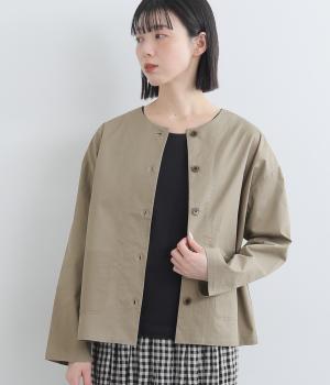 コットンツイル　ノーカラージャケット(グレージュ-F)