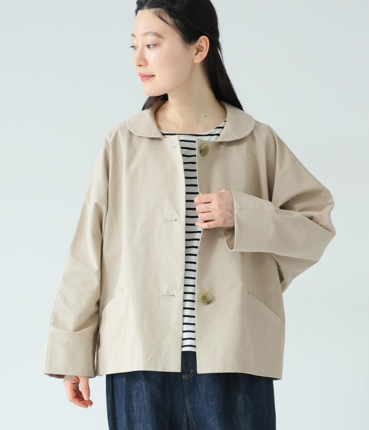 デニム風　丸襟ジャケット(ベージュ-F)