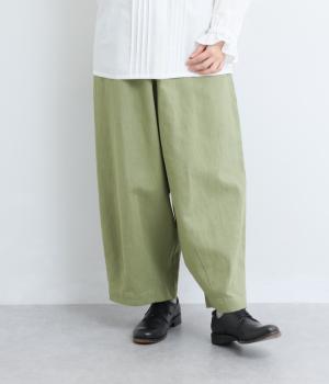 リネンコットン平織パンツ(カーキ-F)