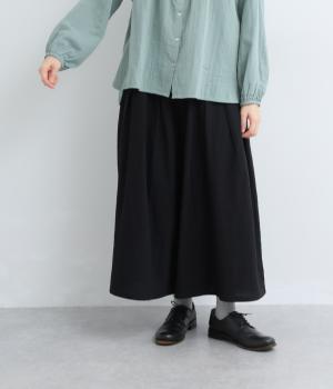 コットンシャンブレー　ワイドパンツ(ブラック-F)