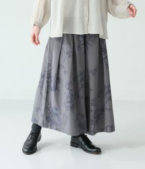 レーヨンリネン　大花プリントワイドパンツ