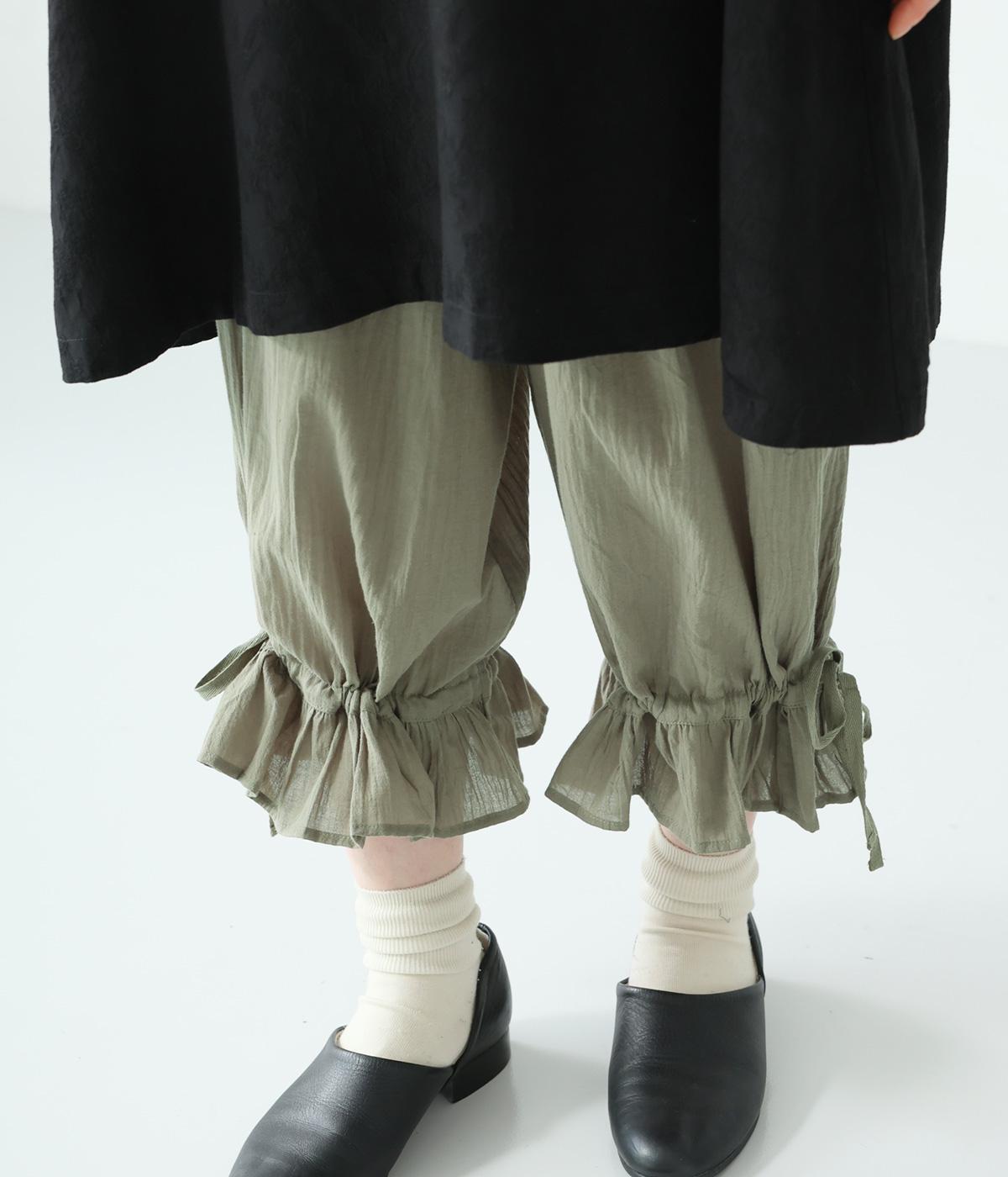 コットンクレープ　裾フリルぺチパンツ(カーキ-F)