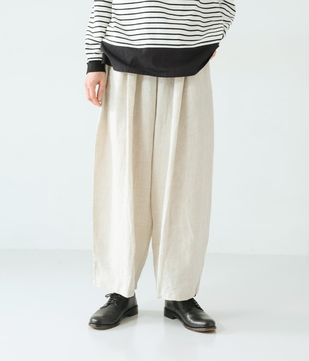 リネン100平織 　テーパードパンツ(キナリ-F)