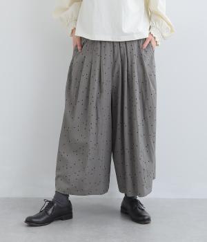 レーヨン混　ドットプリントギャザーパンツ(グレー-F)