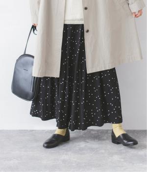 レーヨン混　ドットプリントギャザーパンツ(ブラック-F)