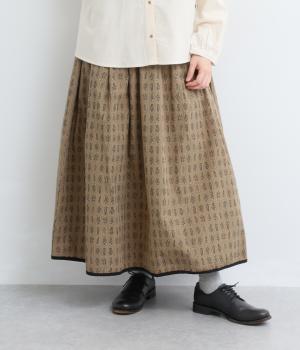 植物標本柄　2wayプリントスカート(ブラウン-F)