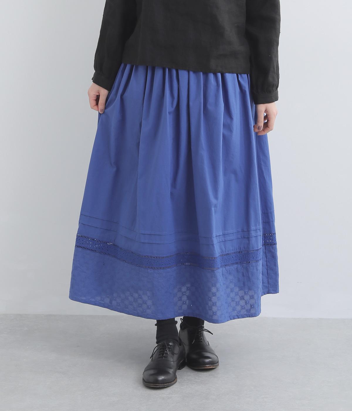 エンブロイダリー　コットンスカート(ブルー-F)