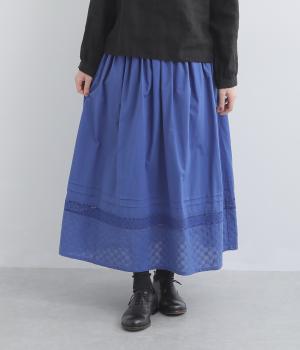 エンブロイダリー　コットンスカート(ブルー-F)