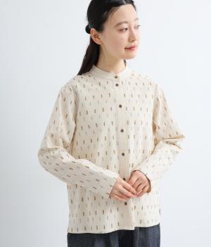 ダンガリー　オリジナル刺繍　バンドカラーブラウス(キナリ-F)