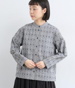 ダンガリー　オリジナル刺繍　バンドカラーブラウス(ブラック-F)