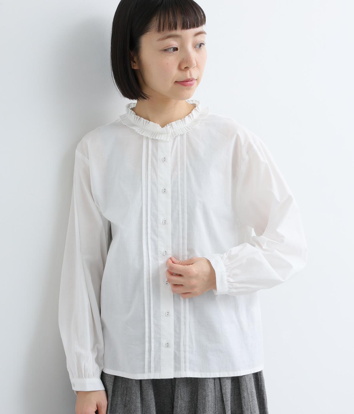 コットンローン　襟タックブラウス(オフホワイト-F)