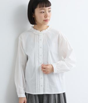 コットンローン　襟タックブラウス(オフホワイト-F)