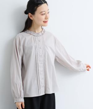 コットンローン　襟タックブラウス(グレー-F)