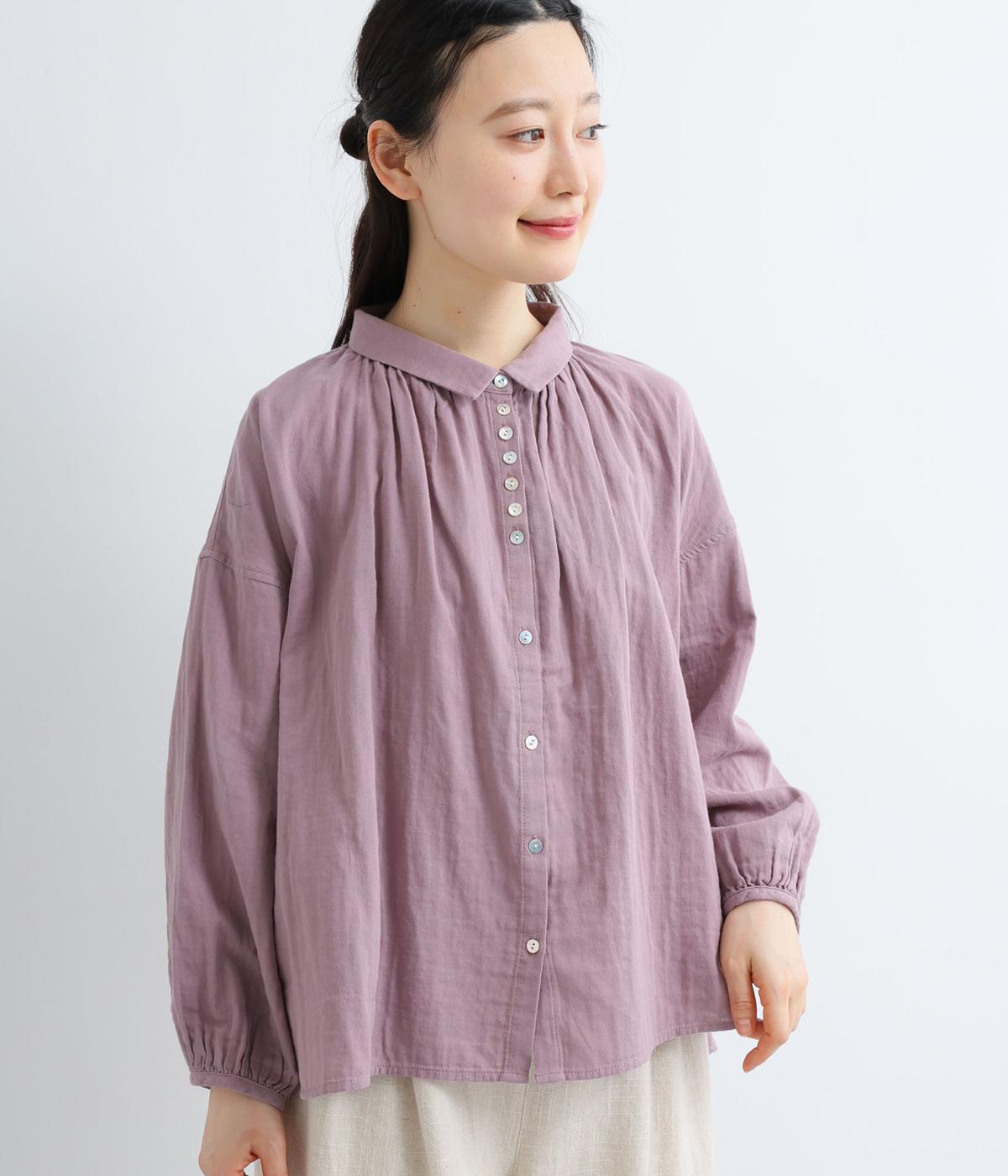 コットンガーゼ　ギャザーブラウス(パープル-F)